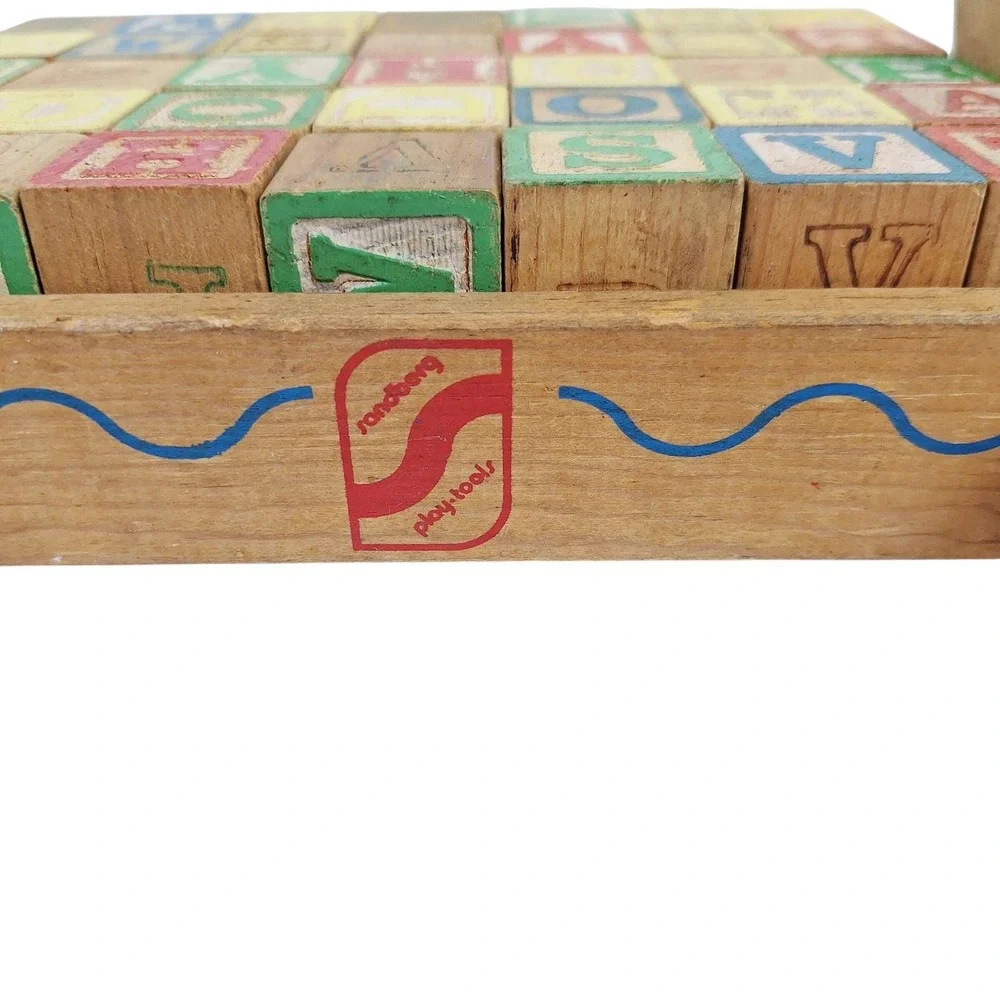 Vintage Sandberg Wooden ABC Block Pull Toy Cart Alphabet Letters Educational